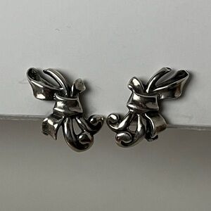 Vintage Sterling Silver Ribbon Bow Clip-On Earrings Sculptural Retro Jewelry